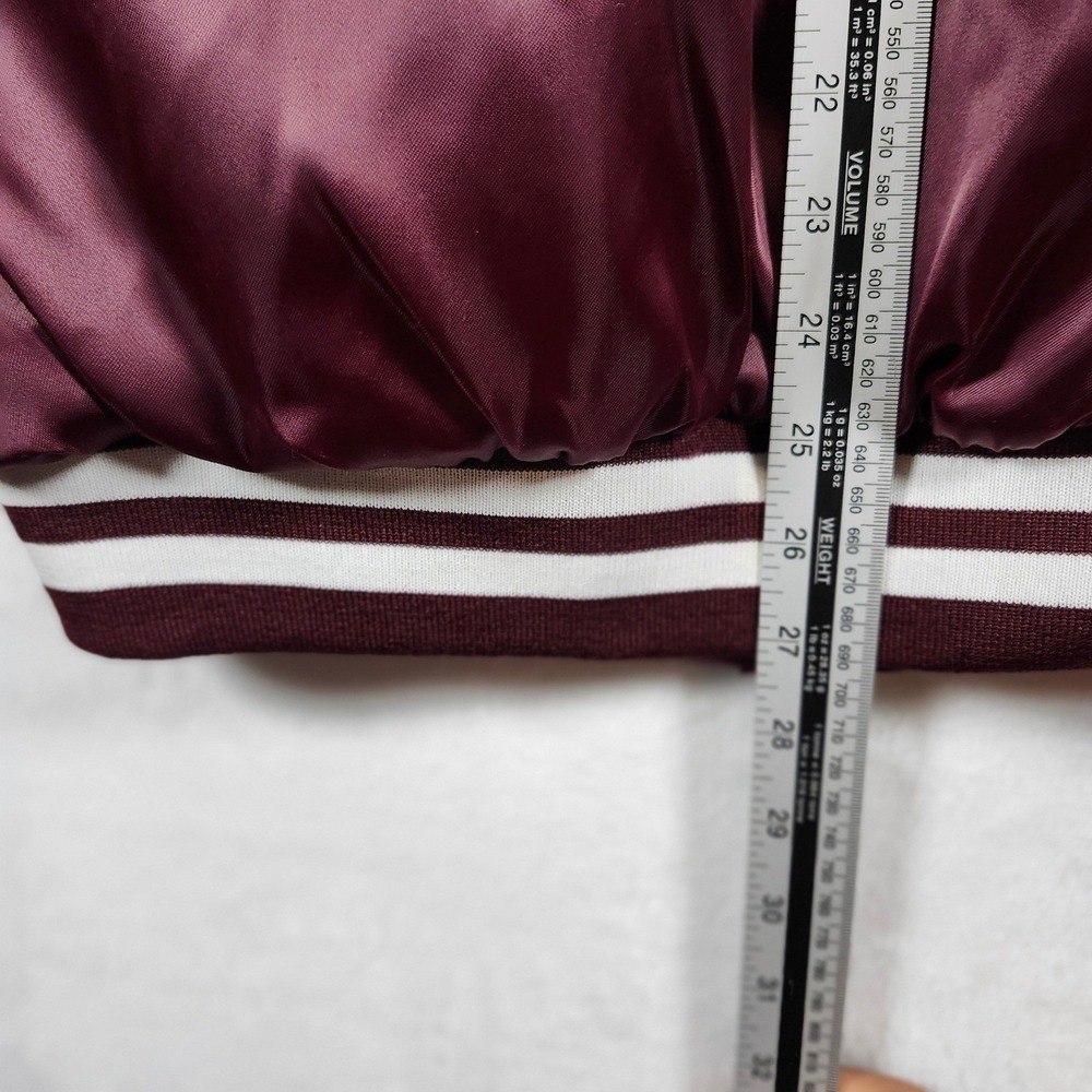 VINTAGE 80's Westark USA Burgundy Satin Bomber Jacket Bowling Pins Pins Large - Picture 9 of 9
